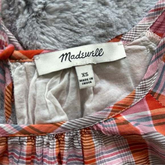 Madewell Plaid Ruffle Sleeve Popover Gingham Cottagecore Mini Dress - Picture 7 of 8